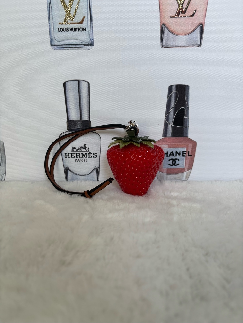 Strawberry Charm with Brown Leather Cord